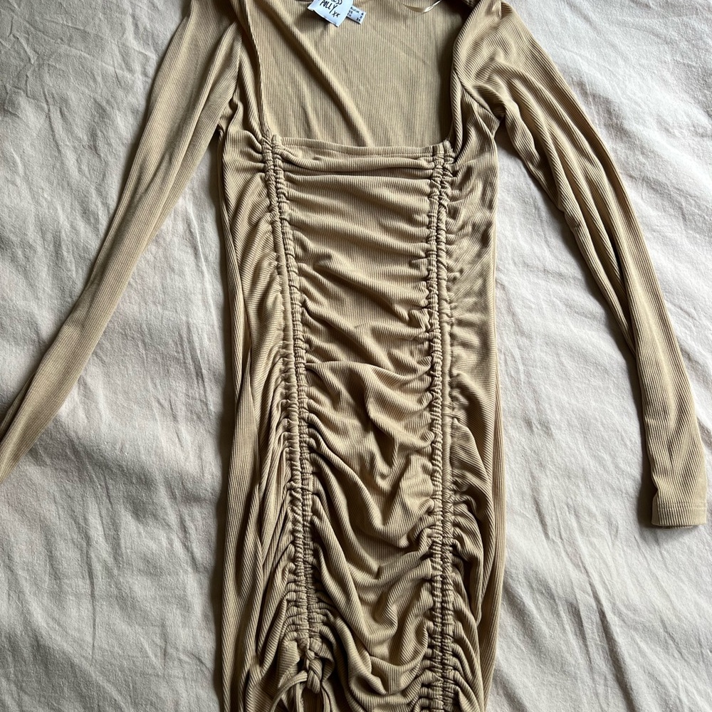 Elegant Tan Princess Polly Ruched Dress